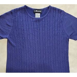 Sag Harbor Petite Womens shirt short sleeve Size Medium acrylic rayon nylon blue